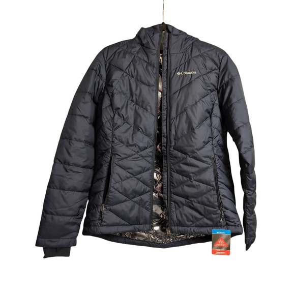 NWT Columbia Heavenly Hooded Puffer Jacket L Collegiate Navy Blue Omni-Heat - Picture 2 of 10
